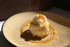 Peach and Champagne Semifreddo, Poppy Seed Shortbread,  Peach Compote
