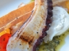 Charred Spanish Octopus, Burrata, Salsa Verde, Olive Oil Cracker, Compressed Pear Tomato